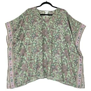 J Jill Green Paisley Kaftan Poncho Top Sz S - L Flowy Relaxed Boho